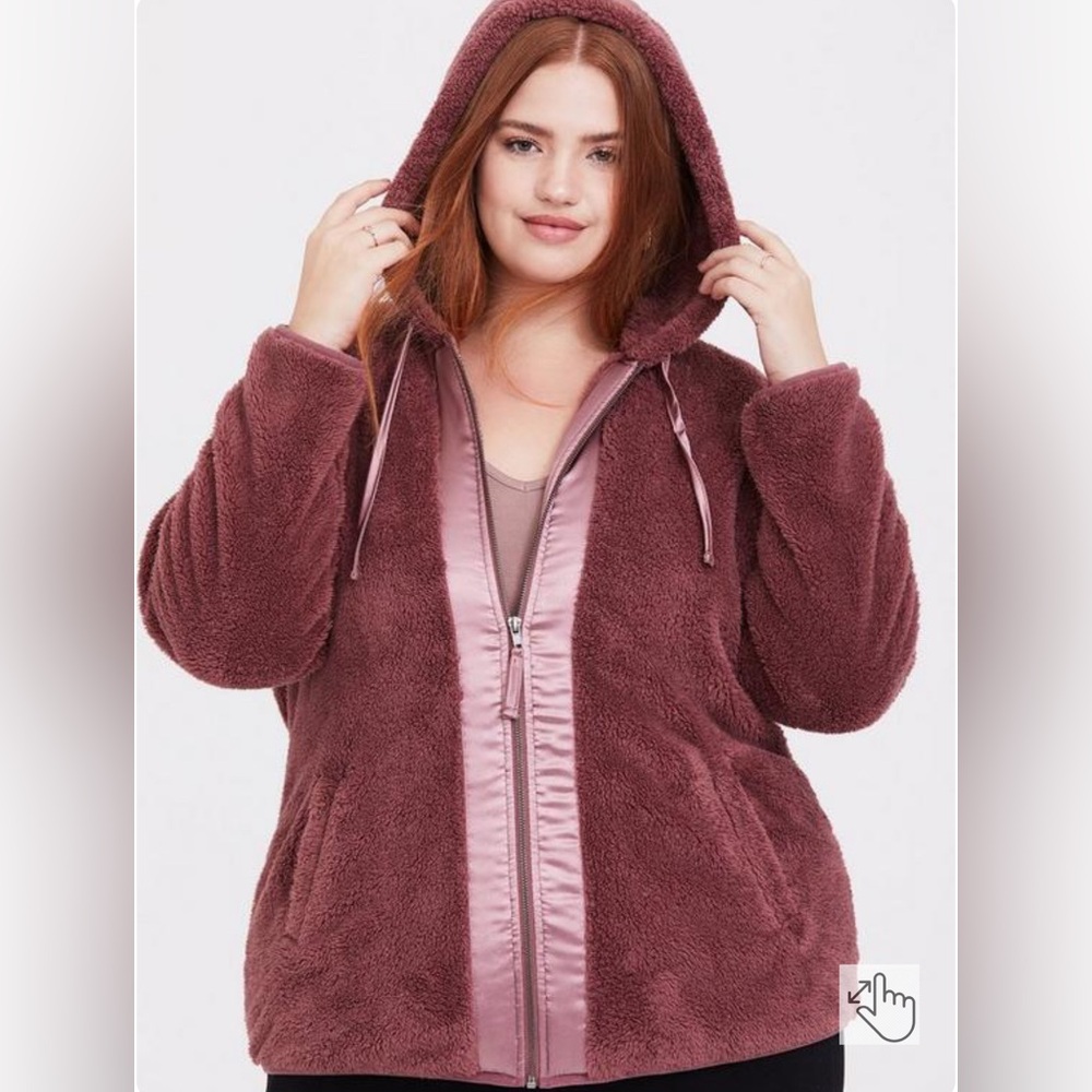 Torrid Sherpa Zip Up Hoodie with Satin Detail 2X